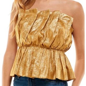 Metallic strapless top